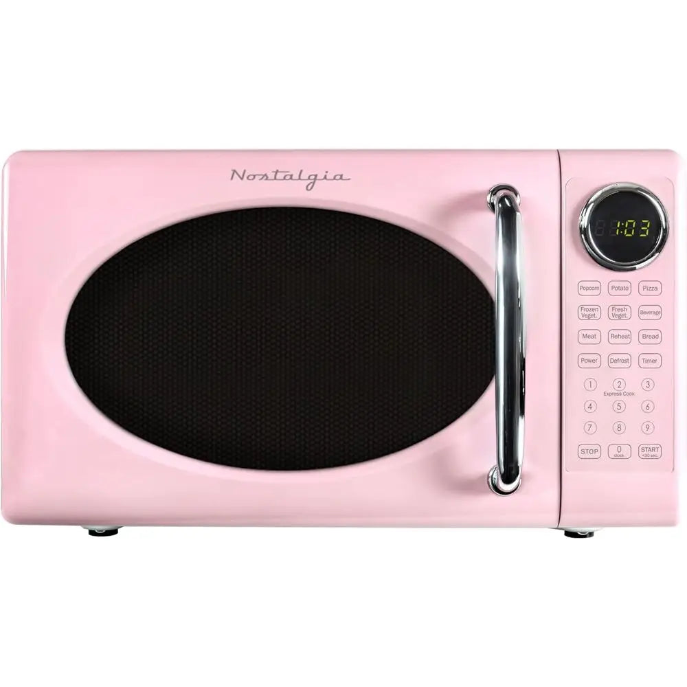 Microondas compacto de 0,7 pies cúbicos y 700 W con plato giratorio de vidrio, bloqueo de seguridad para niños, 8 programas de cocción automática, reloj digital - Rosa