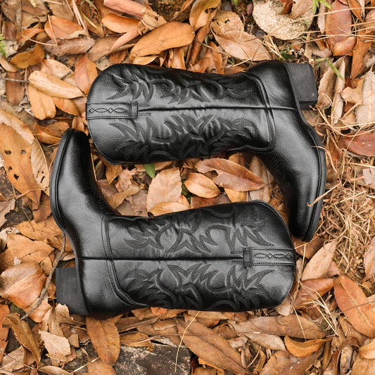 Mioeert hombres patrimonio punta redonda tacón de madera suela bordada botas de vaquero occidentales zapatillas hombre zapato de lujo para hombre