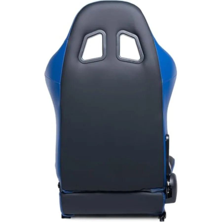 Par de asientos de carreras universales, reclinables de cuero PVC negro y azul, con asientos de cubo deslizantes de doble cierre