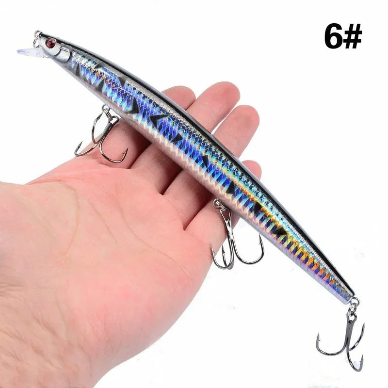 Leurre de pêche au vairon en plastique, appât Éldur, manivelle laser, gros faux poissons, appâts de pêche en mer, 16 couleurs, 18cm, 24g
