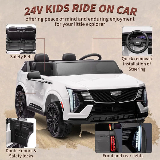 24V Electric Car with Remote Control, 2 Seater, 4-Wheel Shock Absorbers, Soft Start, LED Lights for Kids