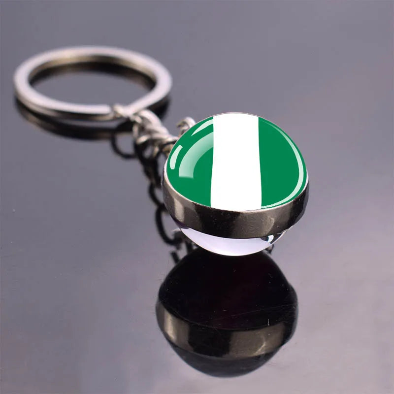 African Flag Keychain, Algeria, Somalia, Tunisia, Morocco, Egypt, National Flag, Double-sided Glass Ball Pendant, Gift