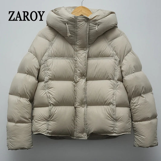 ZAROY Women's Winter Jacket Thicken Warm Hooded Cotton Parkas Korea Solid Versatile Casual Short Coat Snow Outwear
