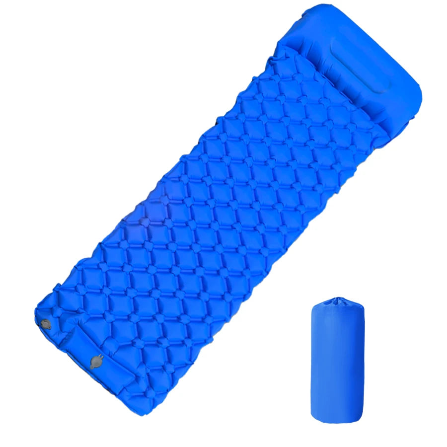 Matelas gonflable de camping en plein air, coussin de couchage avec oreillers, polymères d'air ultralégers, pompe de gonflage intégrée, randonnée