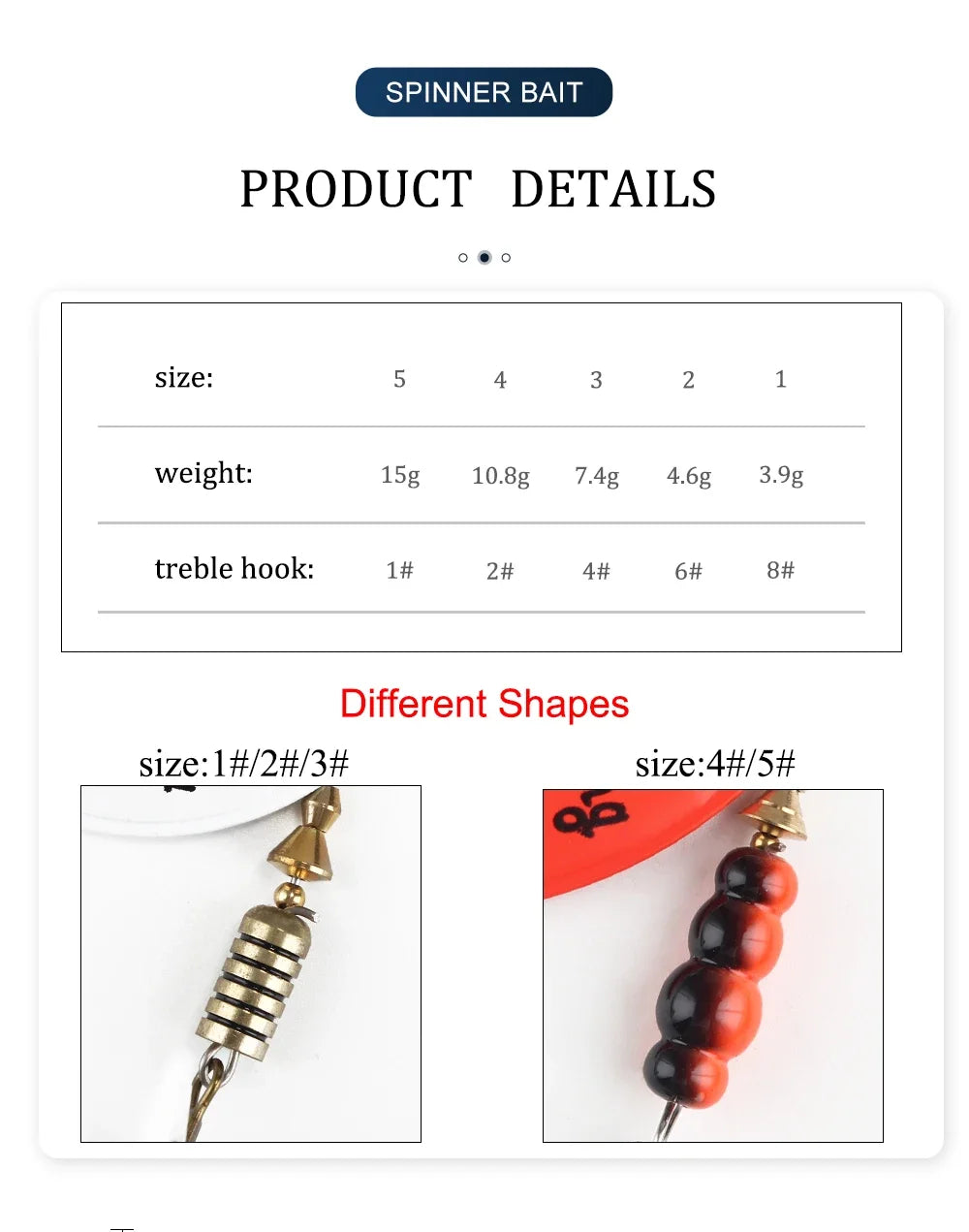 NGB métal leurre de pêche Spinner appâts 1 pièces 3.9g 4.6g 7.4g 10.8g 15g cuillère rotative leurres Spinners avec triples crochets brochet appâts