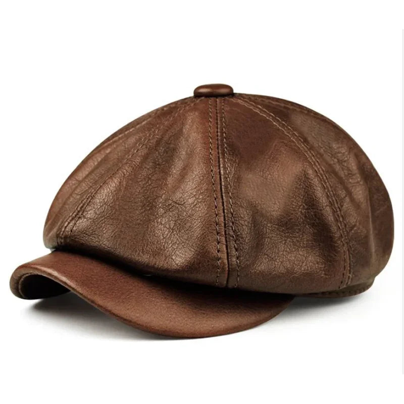 Chapeau rétro pour hommes — casquette chaude en cuir véritable, béret peintre, octogonal, printemps/hiver