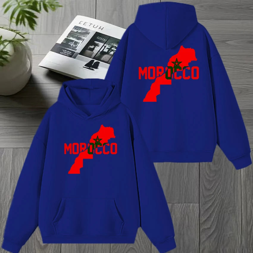Otoño invierno Marruecos Harajuku Novedad sudadera con capucha negra de doble cara para hombre y mujer, forro polar, jersey informal, moda unisex