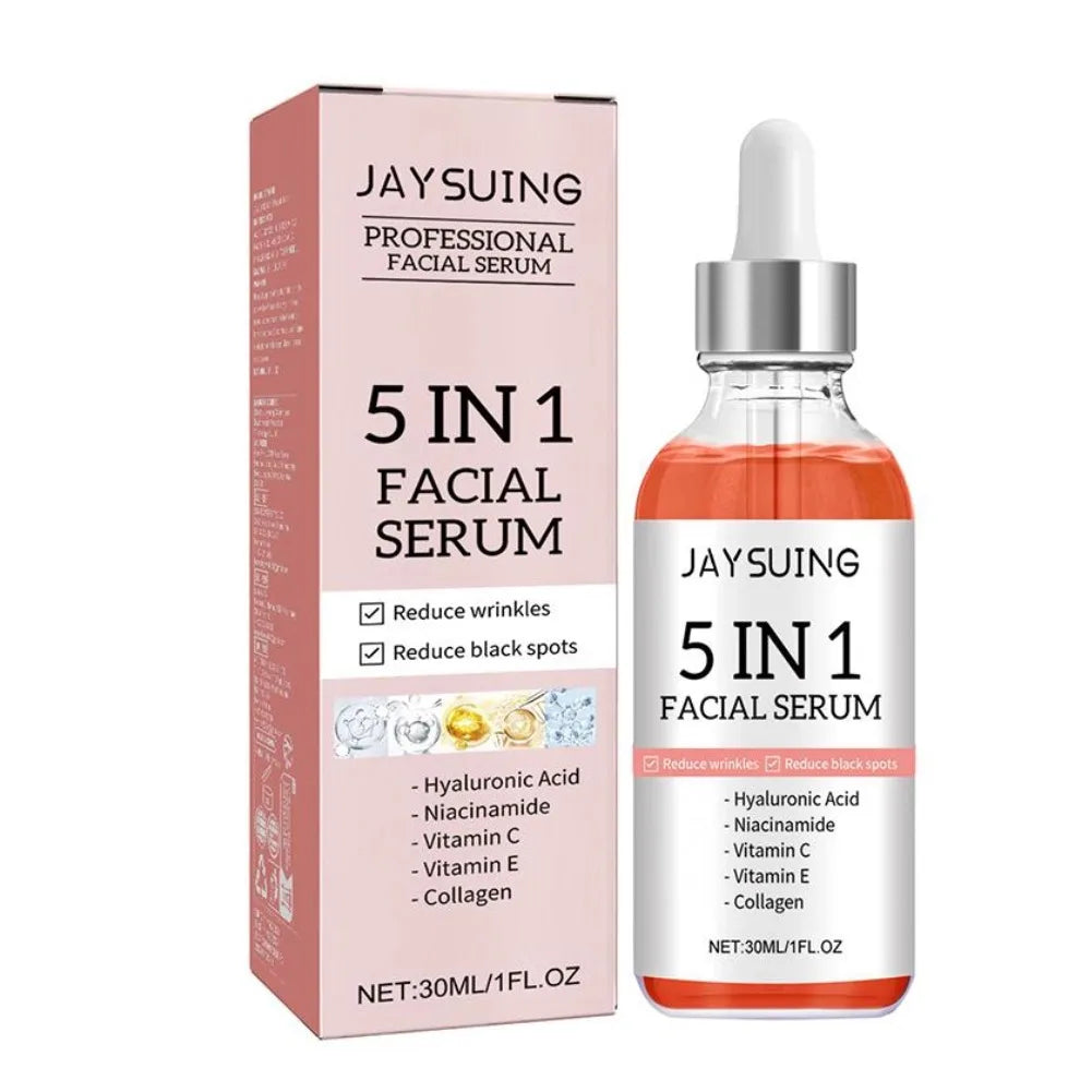 Sérum Visage Raffermissant 5 en 1 — Vitamine C, Acide Hyaluronique & Éclaircissant