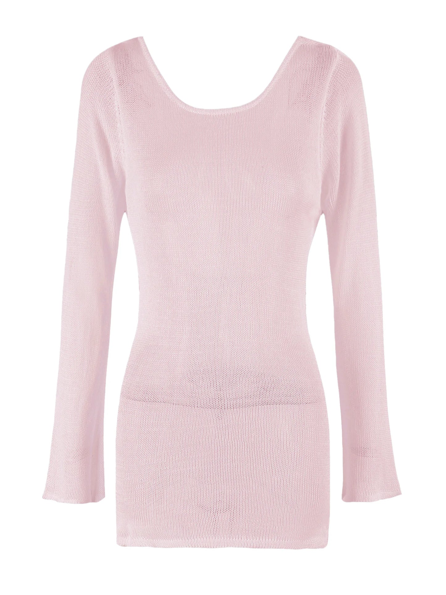 Robe de plage en tricot transparent pour femmes, dos nu, manches cloche, couleur unie, coverups de bain, élégante, col rond, mini, été, 2025, K98