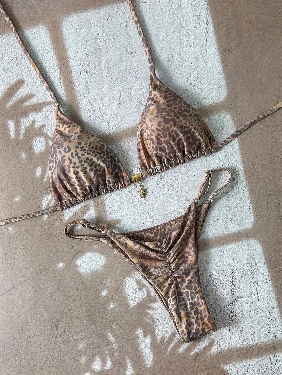Micro bikini pour femmes, maillot de bain deux pièces, vêtements de bain pour femmes, maillot de bain 2026, sexy, imprimé léopard, push-up, string, ensembles de bikinis, vêtements de plage, été