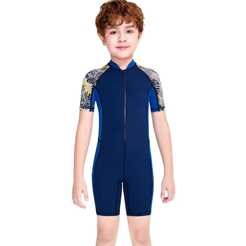 Maillots de bain une pièce pour enfants, maillot de bain pour garçons, manches longues, Protection solaire (y compris les bonnets de bain)
