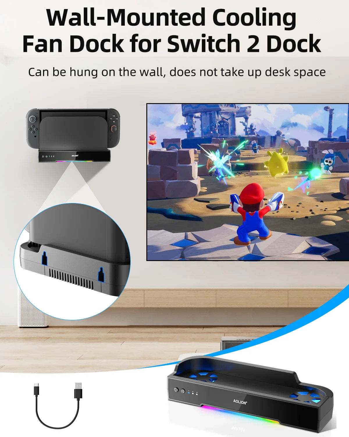 Dock RGB avec ventilateur de refroidissement HUB portable — console jeu, base d'extension, support mural, accessoires