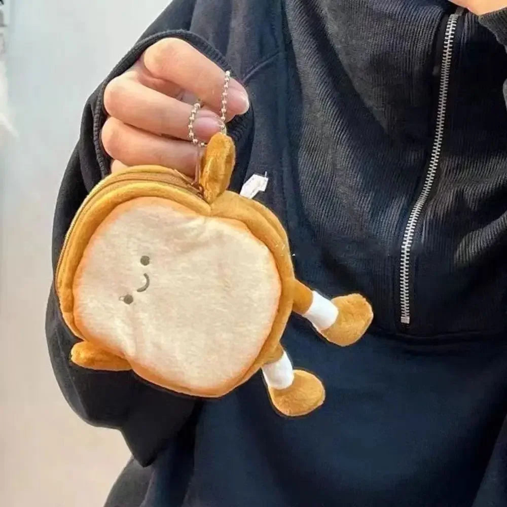 Cartoon Toasted Bread Coin Purse, Lightweight Mini Storage Pouch for Coins, Earbuds and Keys, Cute Small Makeup Bag as Gifts for Girls