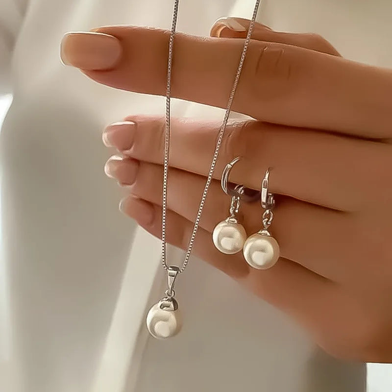 Women's Pearl Jewelry Set, Dangle Earrings, Pendant, Necklace, Simple, Delicate, Daily Wear, Party Accessories