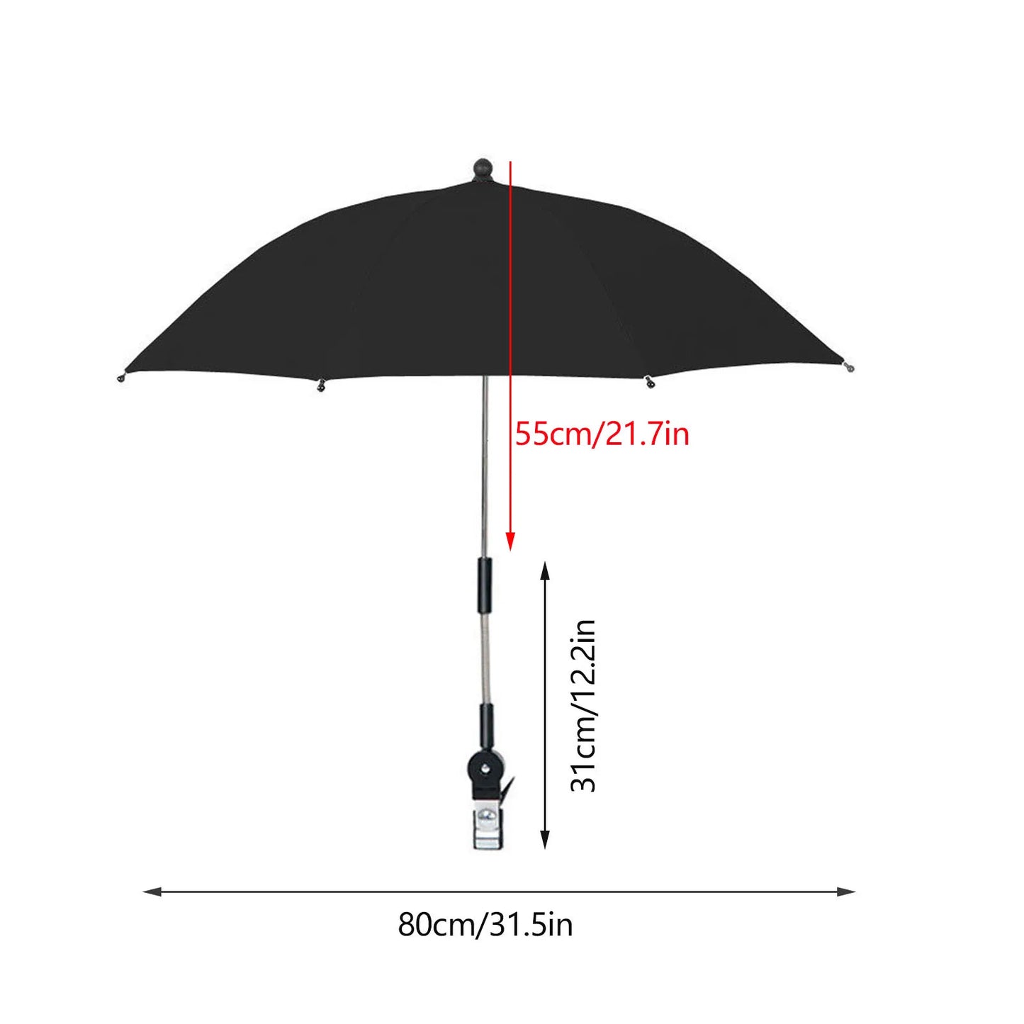 Parasol de chaise de plage protection UV — pare-soleil poussette bébé, 360°, réglable, pince