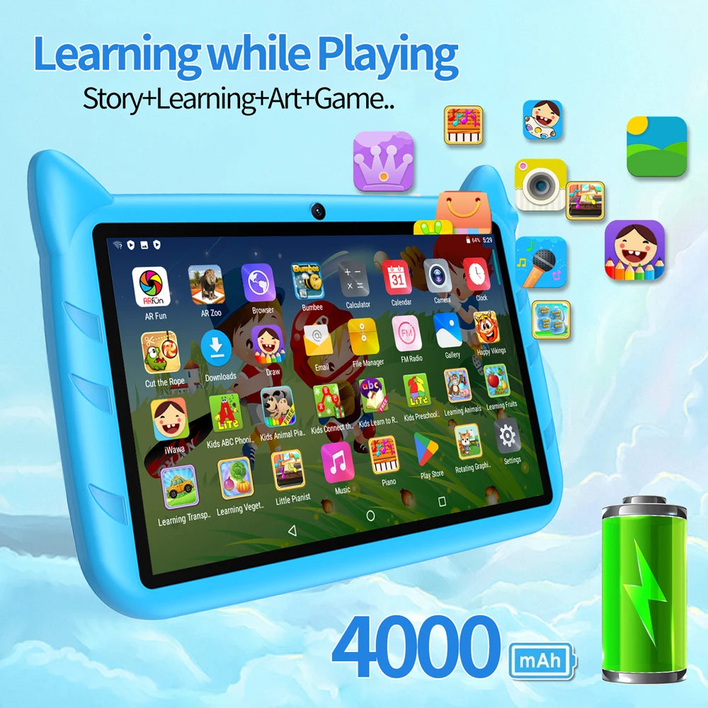 Tablette Android 13 pour enfants 7 pouces — extension 1 To, 4 Go RAM, 64 Go ROM, WiFi 5G, 4000 mAh, cadeau