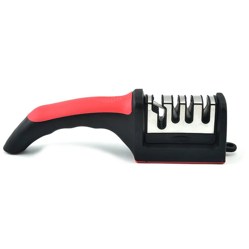 Multifunctional Kitchen Knife Sharpener, Three-Use Household Sharpening Stone, 4 Segments, Black