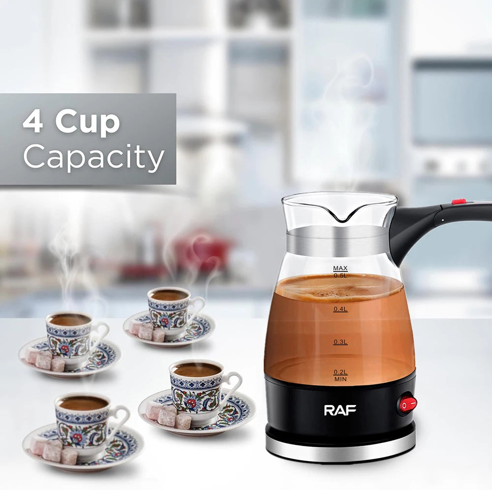 600W Portable Turkish Coffee Maker, Italian, Arabic, Greek, Moka Coffee Pot, Foldable Handle, Easy for Home and Travel