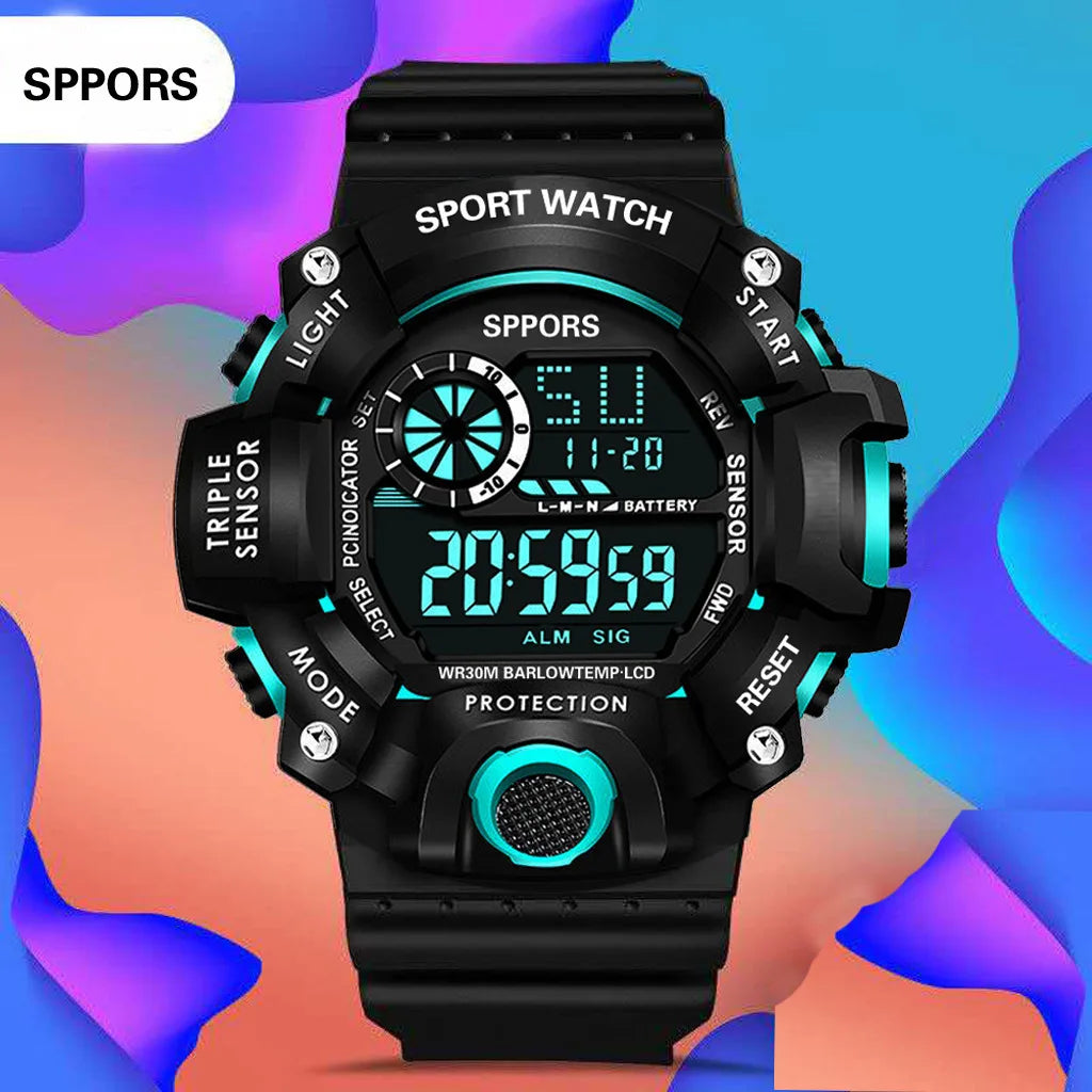Montre pour hommes de mode sport montre-bracelet électronique grand cadran multifonctionnel étanche alarme lumineuse enfants montre militaire pour hommes