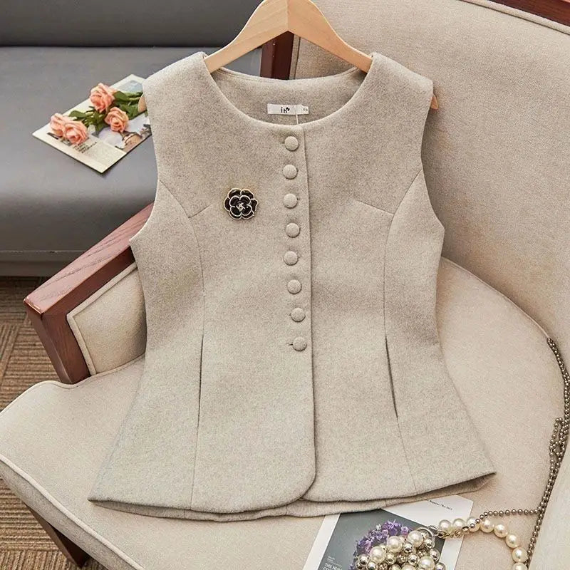 Abricot Lady Chalecos Slim Fit otoño invierno mujer lana chalecos ropa 2025 alta calidad prendas de vestir exteriores estilo coreano ropa única