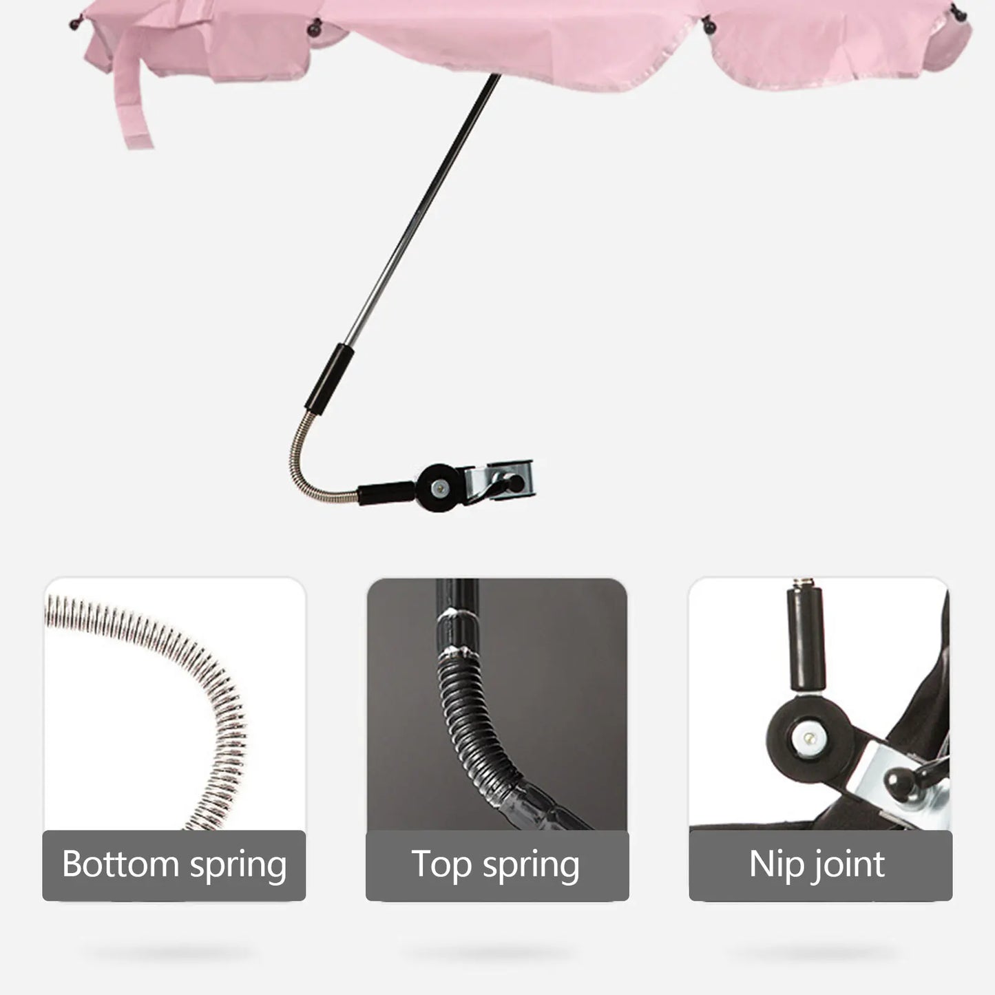 Parasol de chaise de plage protection UV — pare-soleil poussette bébé, 360°, réglable, pince