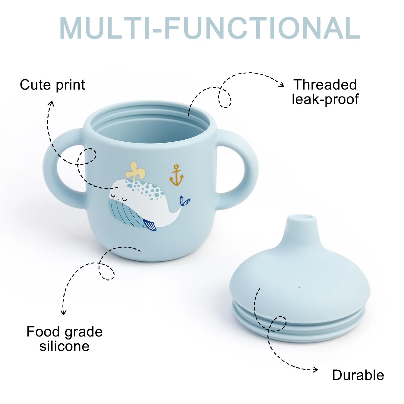 Tasse d'alimentation en Silicone pour bébé, 1 pièce, dessin animé, sans BPA, anti-fuite, tasse d'entraînement avec poignée, pour voyage, lavable au lave-vaisselle, articles pour bébé