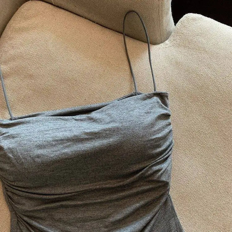 Débardeur plissé sans manches pour femme, coupe ajustée, style sexy, court, avec fines bretelles, couleur unie, simple et tendance