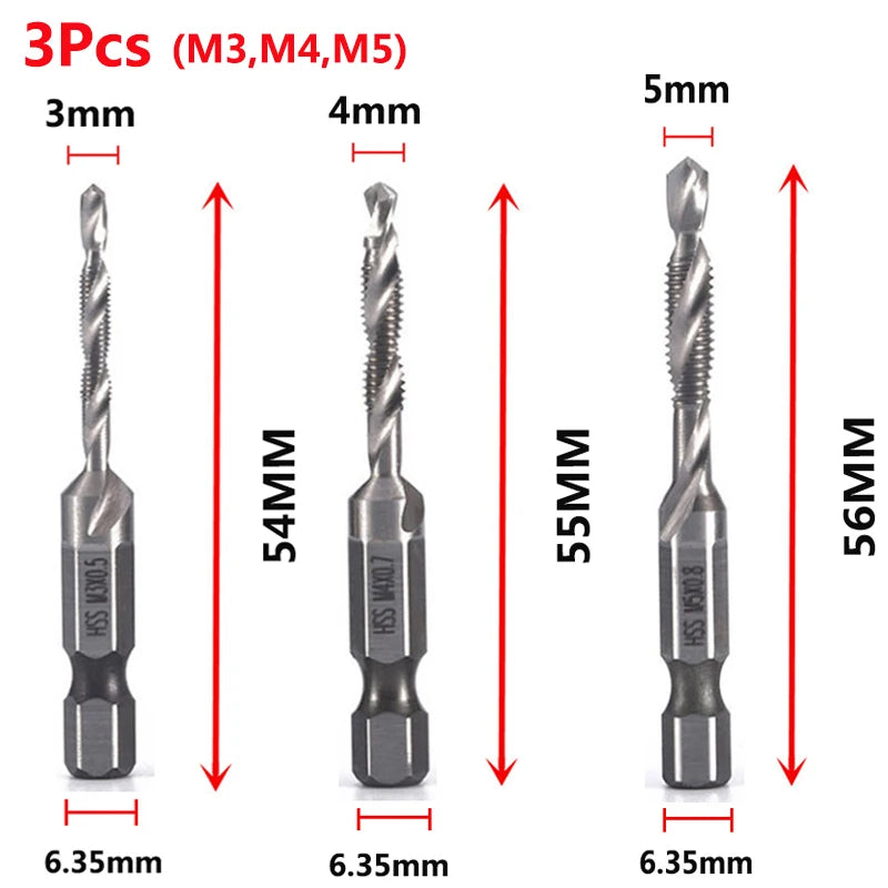 Brocas MeaccelerTap de titanio, vástago hexagonal, rosca de tornillo HSS, máquina de tornillos, macho de roscar compuesto, M3, M5, M6, M8, M10, herramientas manuales