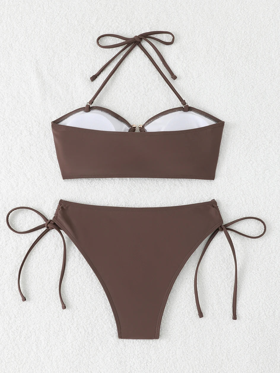 Maillot de bain bikini taille haute pour femme 2026, maillots de bain noués, maillots de bain femme, bandeau push-up, ensembles de bikinis, vêtements de plage brésiliens