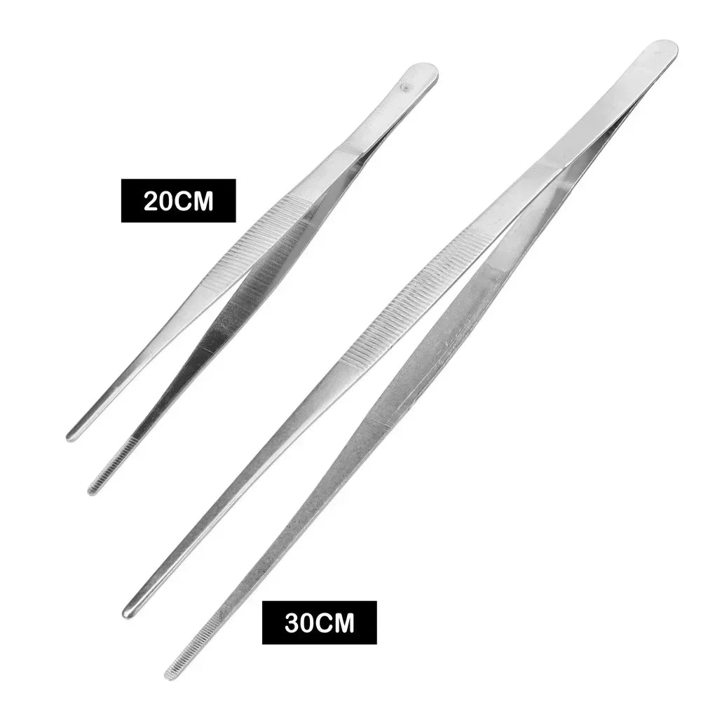 20CM/30CM Stainless Steel Straight Tweezers for Home Garden Kitchen Barbecue, Long Food Tongs
