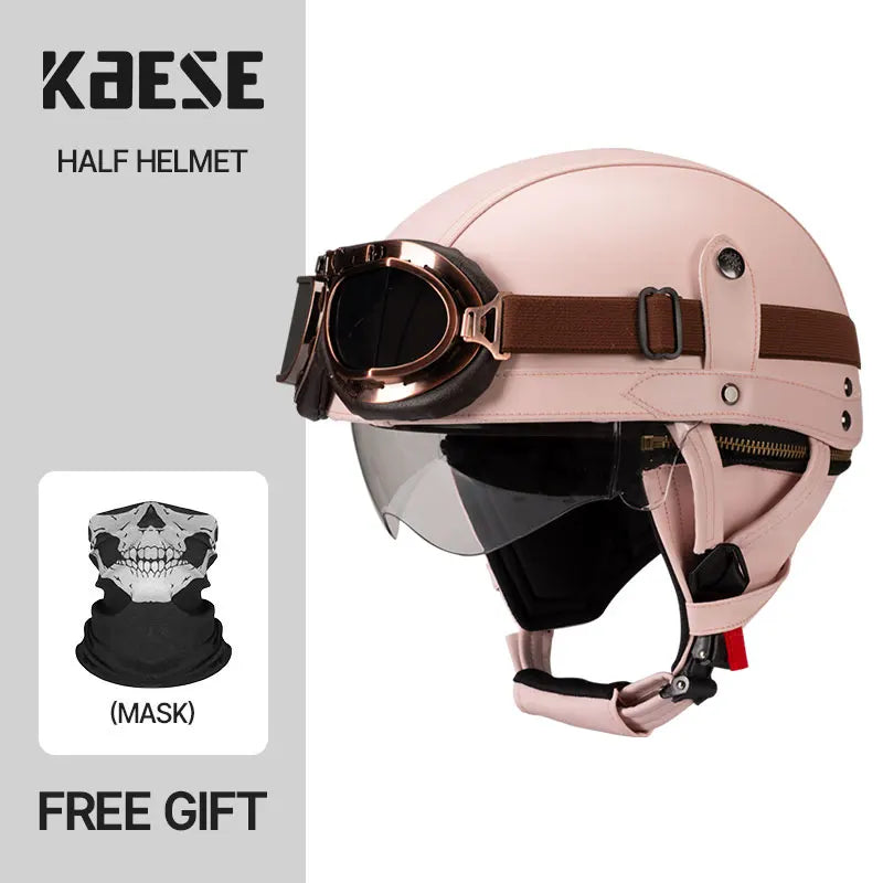 Casque Moto Demi-Visage Vintage DOT — Homme Femme Scooter Été Noir Marron