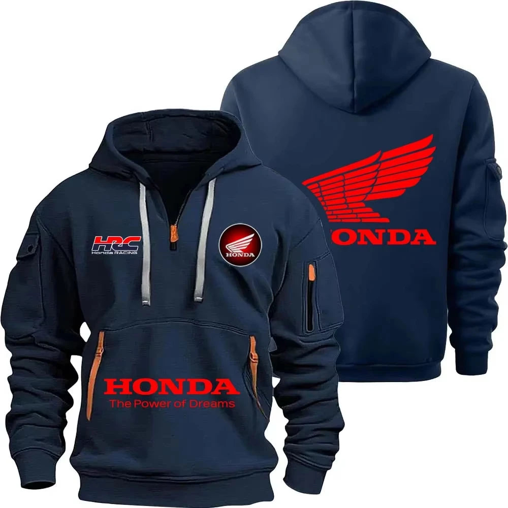 Sweat À Capuche Zipper Moto Sport — Demi Fermeture Éclair Poche Printemps Automne