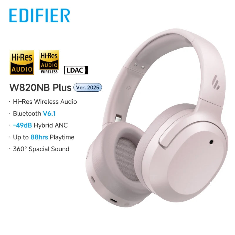 Edifier W820NB Plus 2025 – Casque Bluetooth ANC -49dB, audio haute résolution, supra-auriculaire