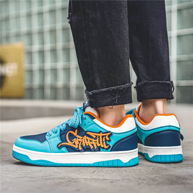 Baskets Skateboard Homme Bleu — Streetwear Hip-Hop Plateforme