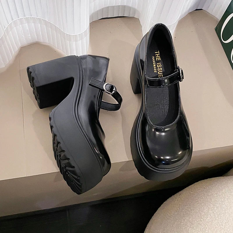 Chaussures Mary Jane noires à talons très hauts pour femme 2026, escarpins gothiques à plateforme épaisse, grande taille, avec boucle de cheville, chaussures de soirée Lolita 42