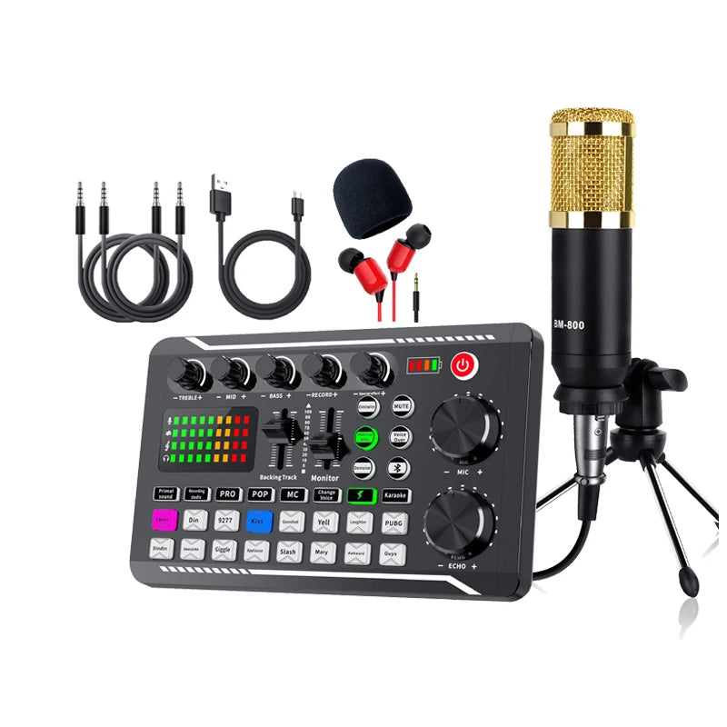 F998 – Kit DJ carte son et mélangeur vocal avec microphone et câble pour studio et live