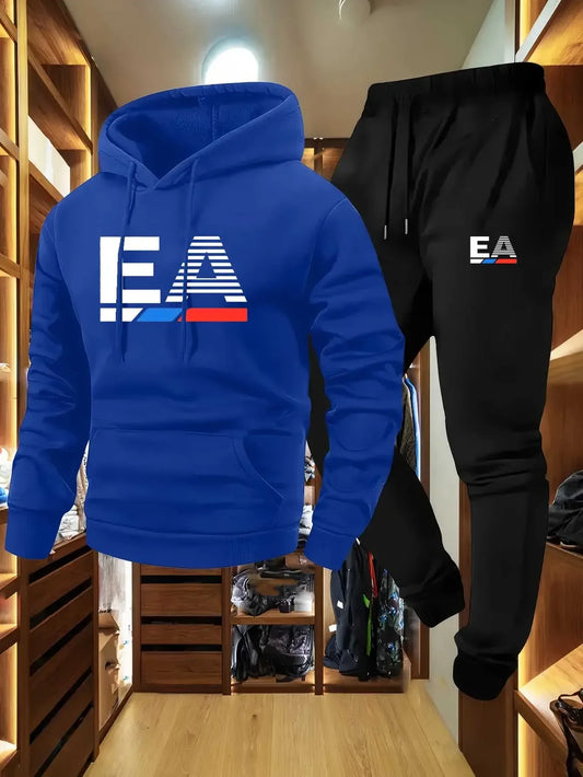 Ensemble Sweat À Capuche Pantalon Homme Sport — 2 Pièces Logo Gris Noir Poches