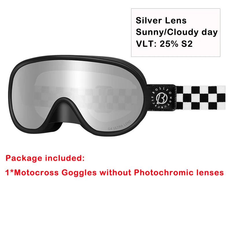 BOLLFO Vintage Photochromic Motorcycle Goggles Motocross Riding Gear UV400 Anti-Fog Ski Snowmobile Snowboard Goggles