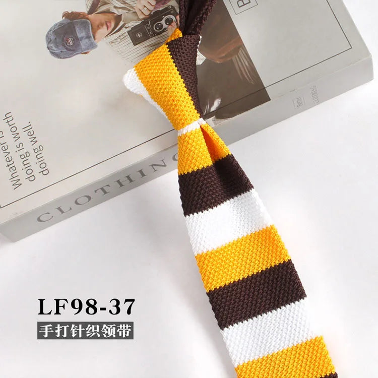 Cravates tricotées rayées pour hommes, rétro étroit, Style coréen, chemises décontractées, accessoires, costume, cravate