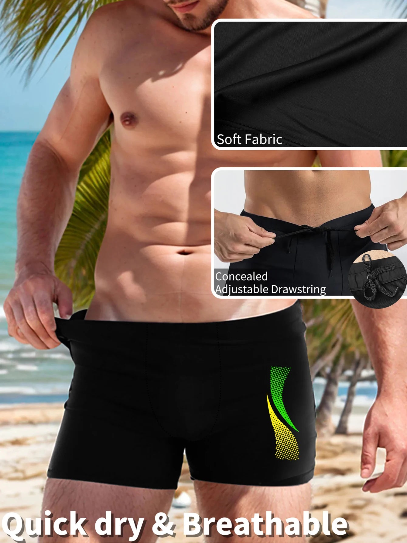 Maillot de bain avec imprimés de mode pour hommes, Boxer de plage à séchage rapide avec cordon de serrage, caleçon de maillot de bain pour garçon