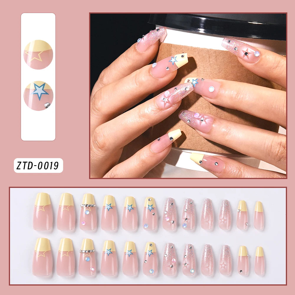 24 pièces/ensemble français rose carré court faux ongles presse sur ongles bord blanc nu rose ongles conseils couverture complète portable pointe française