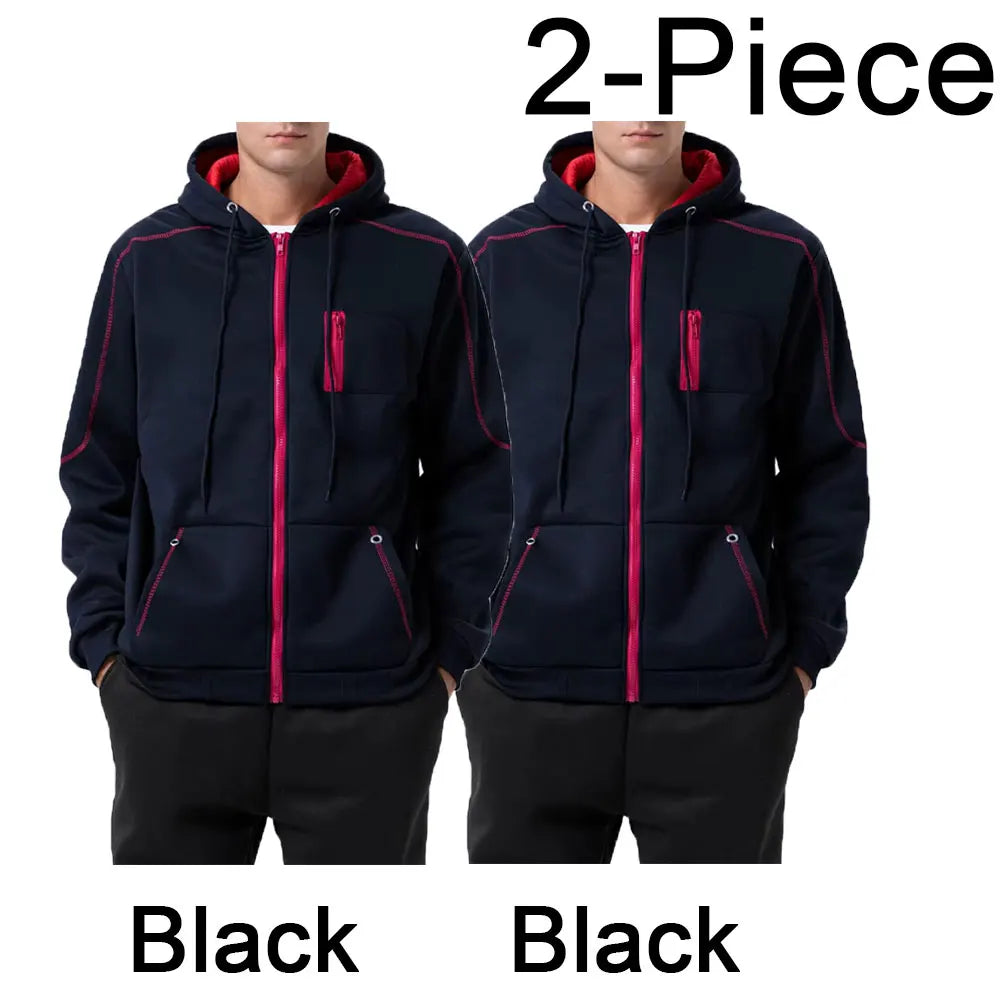 Sweat À Capuche Homme Couleur Bloc Polaire — Noir Blanc Vert Rouge Hiver