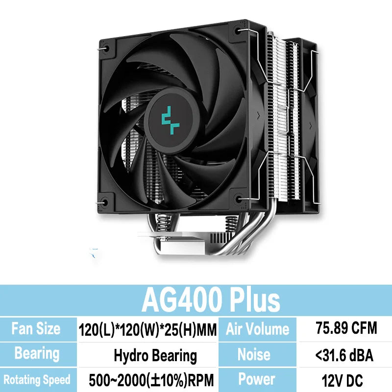 Refroidisseur de processeur DeepCool AG400 Plus 4 caloducs double ventilateur 220W, ventilateur 120mm, refroidisseur d'air pour processeur LGA1700 1851 AM5 AM4, radiateur de refroidissement par air