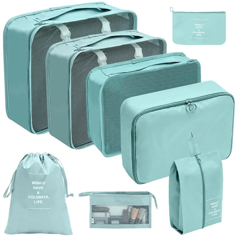 7/8/9/10 Piece Set Travel Organizer Storage Bags Suitcase Packing Cubes Set Portable Cases Luggage Clothing Shoe Tidy Folding Pouch