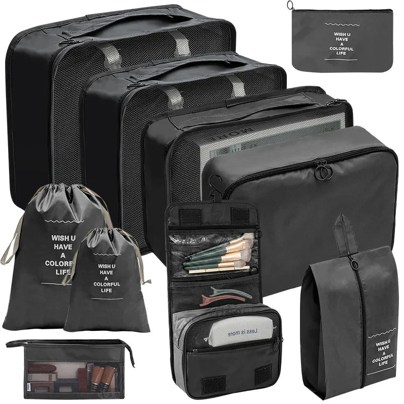 7/8/9/10 Piece Set Travel Organizer Storage Bags Suitcase Packing Cubes Set Portable Cases Luggage Clothing Shoe Tidy Folding Pouch