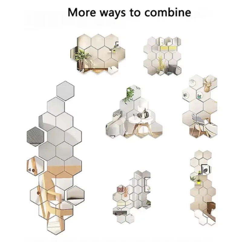 Adhesivo de pared de espejo de 45 piezas, calcomanía de arte de pared hexagonal, adhesivo de azulejo decorativo para el hogar DIY