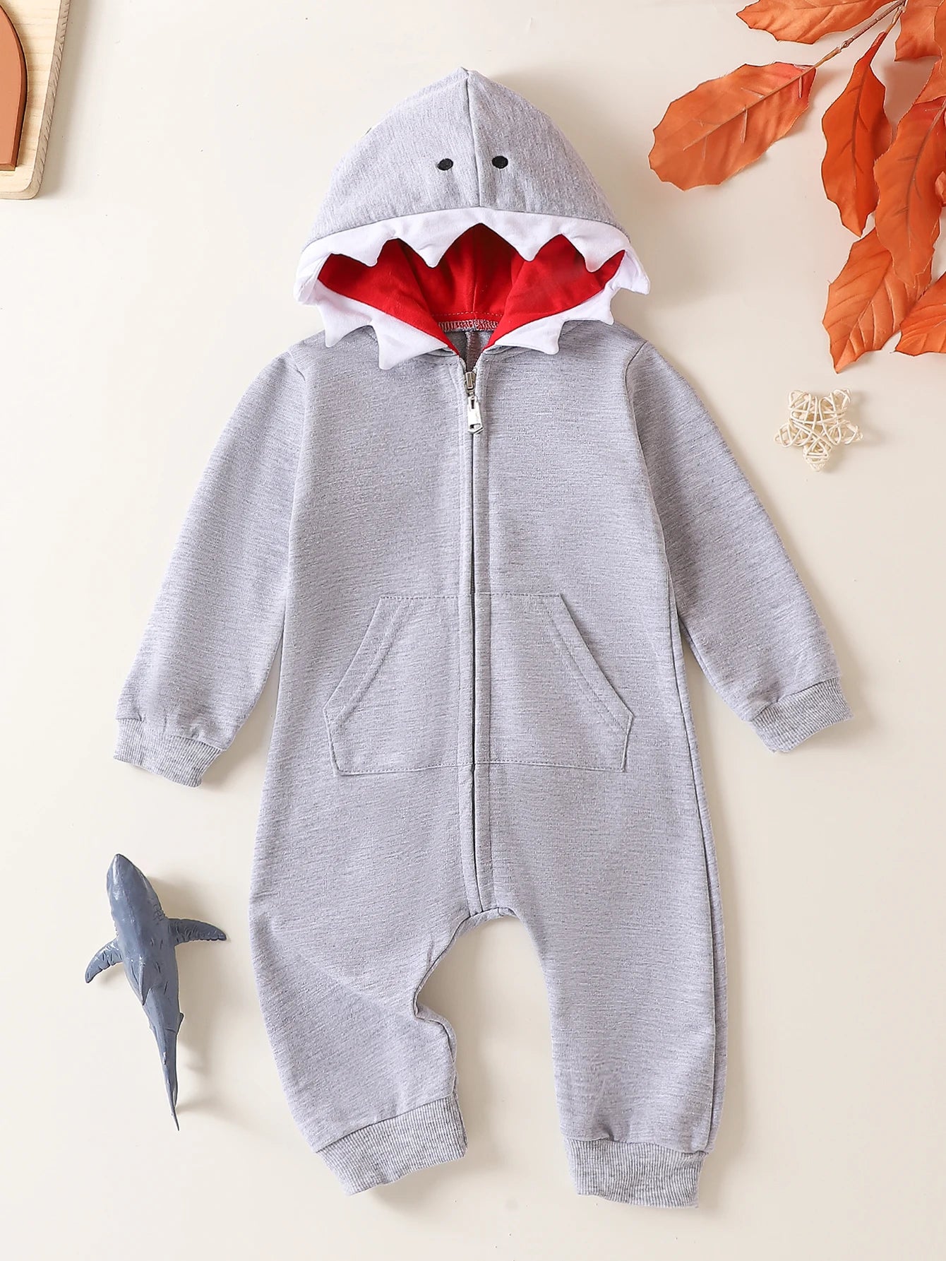 Newborn Long Sleeve Hooded Romper, Shark Onesie, Baby Dipped Clothes, Boys and Girls One-Piece, Autumn