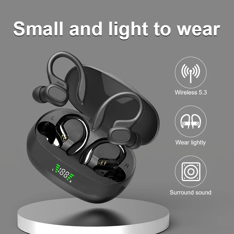Shuke Waterproof Bluetooth Earphones with Microphone, Wireless Headphones, Sport Ear Hook, Headset, 9D Hifi Stereo Sound