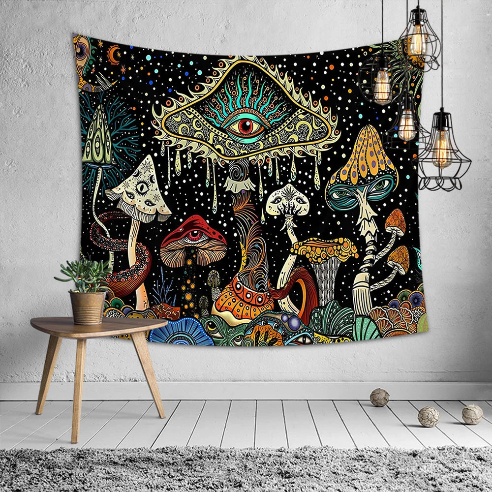 1 Pc tapisserie de champignons yeux psychédéliques tapisserie tapisserie de mer paon bohème tapisserie abstraite océan tapisserie tenture murale pour