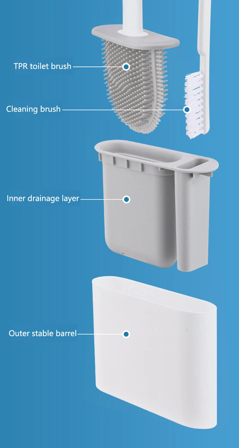Brosse de toilette murale avec support, brosse de toilette en silicone à long manche, poils souples, accessoires pour livres et WC